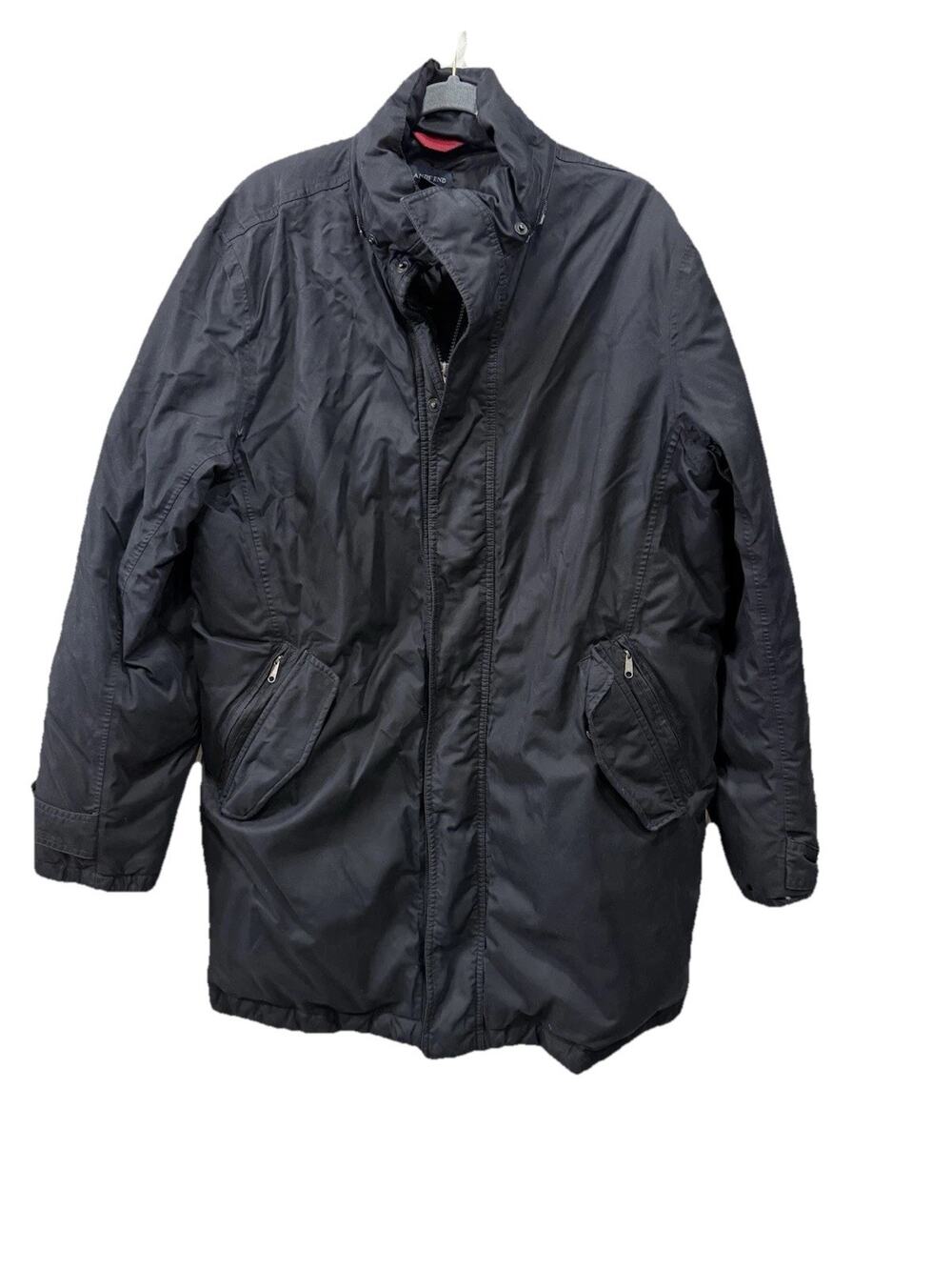 Lands End Jacket Mens Large Black 80/20 Down Parka Nylon Winter Heavy Coat Warm
